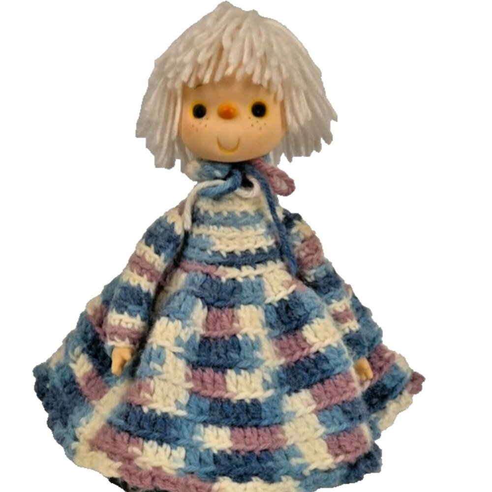 Vintage Yarn Hair Air Freshener Cover Doll (c. 1970s–1980s)
